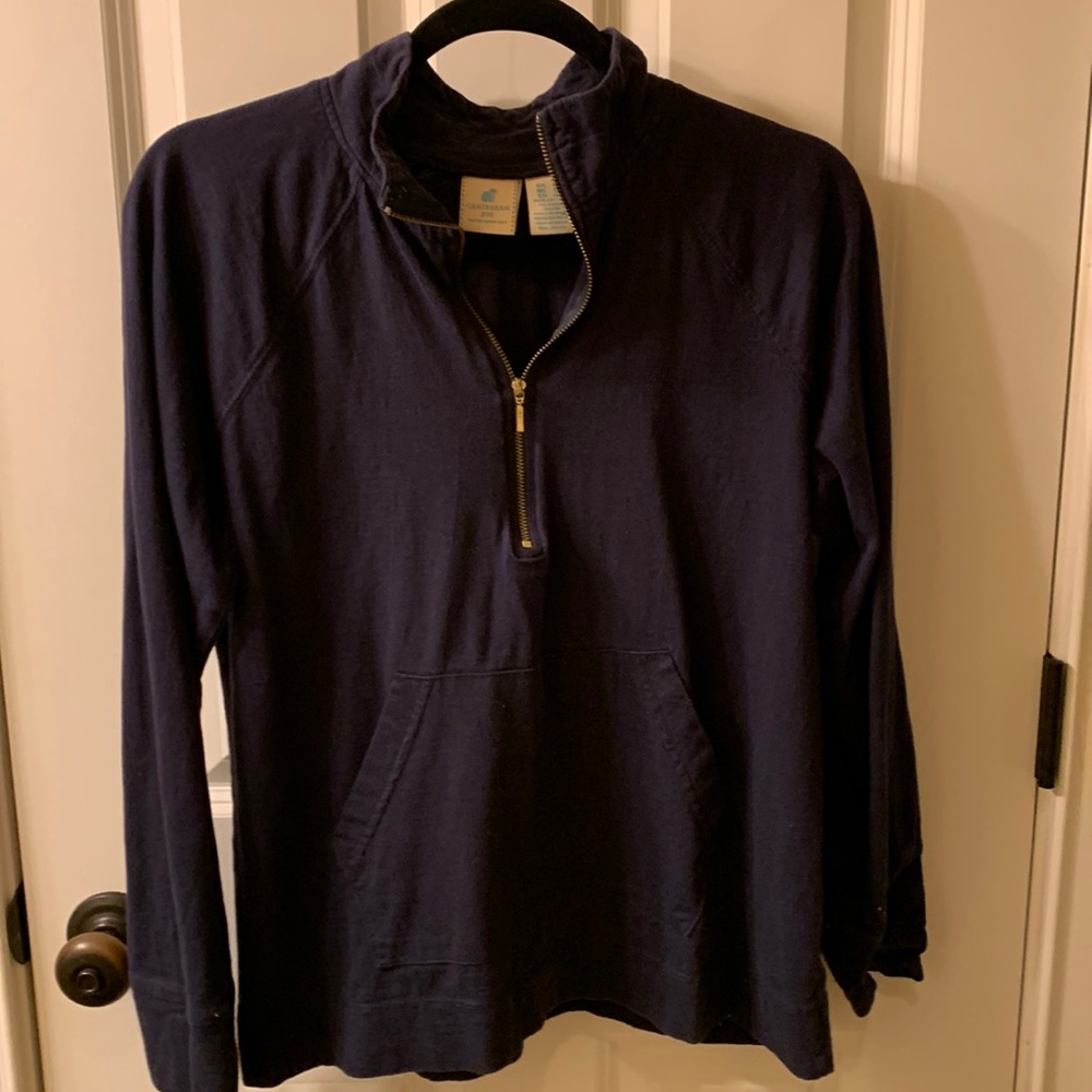 Caribbean Joe quarter zip cotton pullover , navy, size L, front patch pocket.
